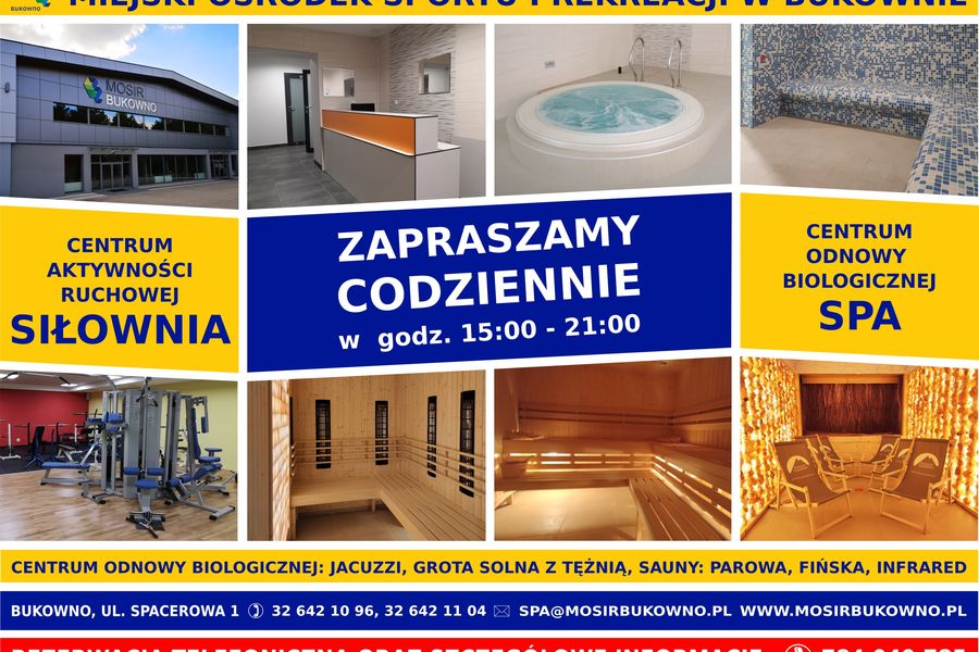 Obraz dla aktualności o tytule: Wyjątkowa promocja dla Mieszkańców Bukowna w Centrum Odnowy Biologicznej SPA MOSiR w Bukownie.