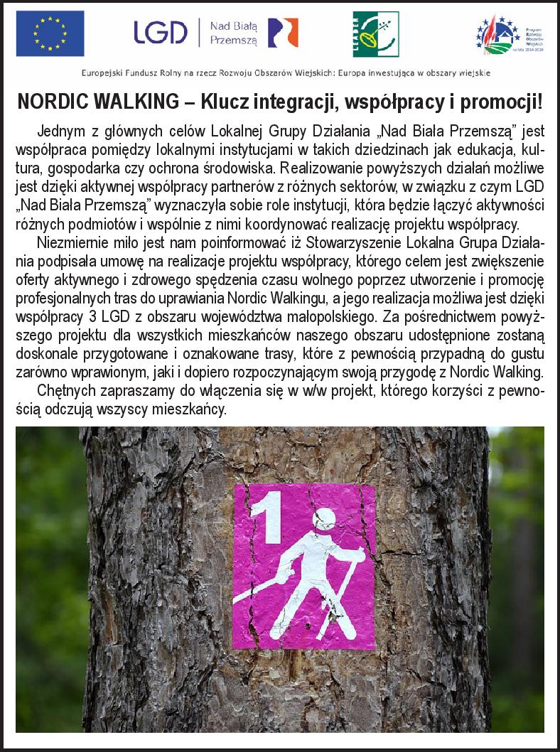 Plakat LGD "Nad Białą Przemszą": NORDIC WALKING - Klucz integracji, współpracy i promocji!