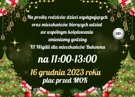 plakat odnośnie Wigilii na 11:00-13:00 16 grudnia 2023roku Plac przed MOK