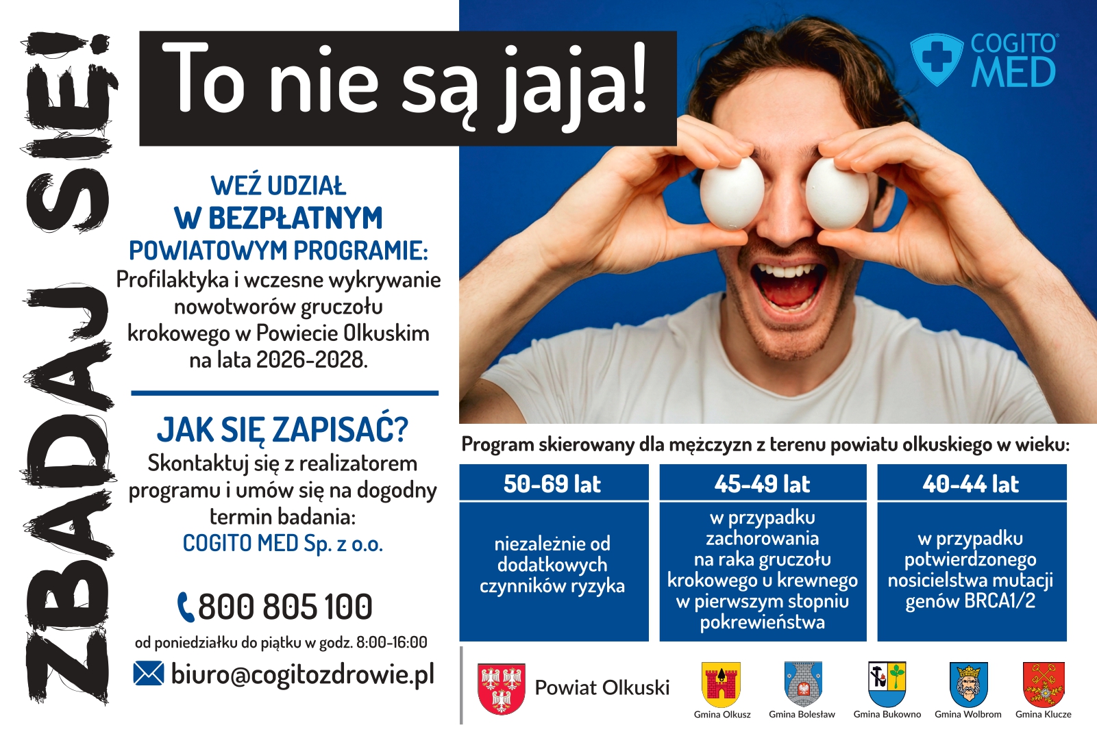 Plakat informujący o badaniu krwi pod kątem raka prostaty.